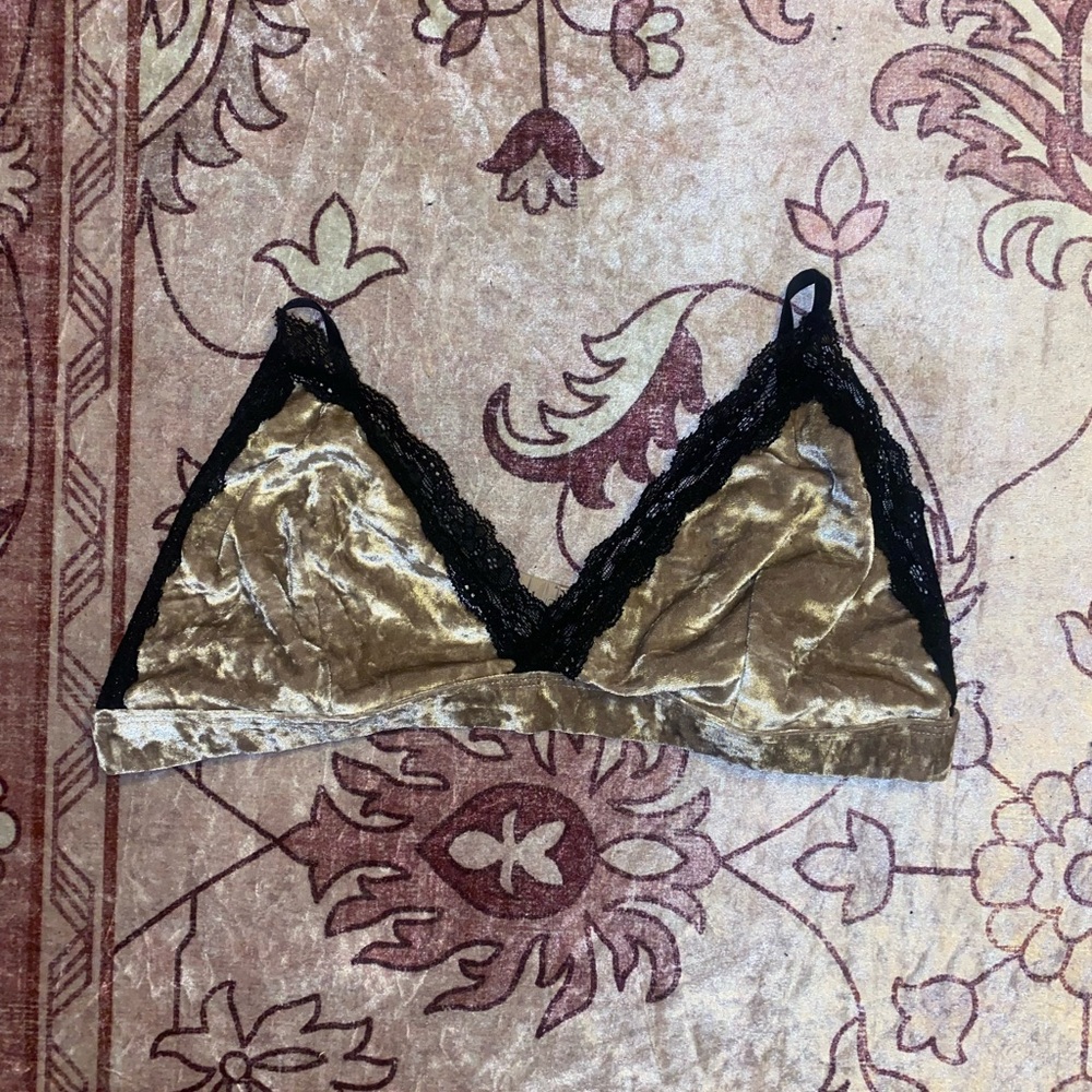 Velvet Lace Trim Bralette - Black and rose gold